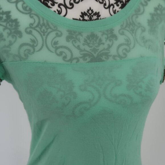INC International Concepts Teal Semi Sheer T-Shirt Rhinestone Detail Sleeves XS - Picture 8 of 9